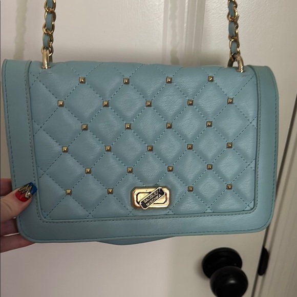 Badgley Mischka Blue and Gold Quilted Shoulder Bag - Picture 1 of 15